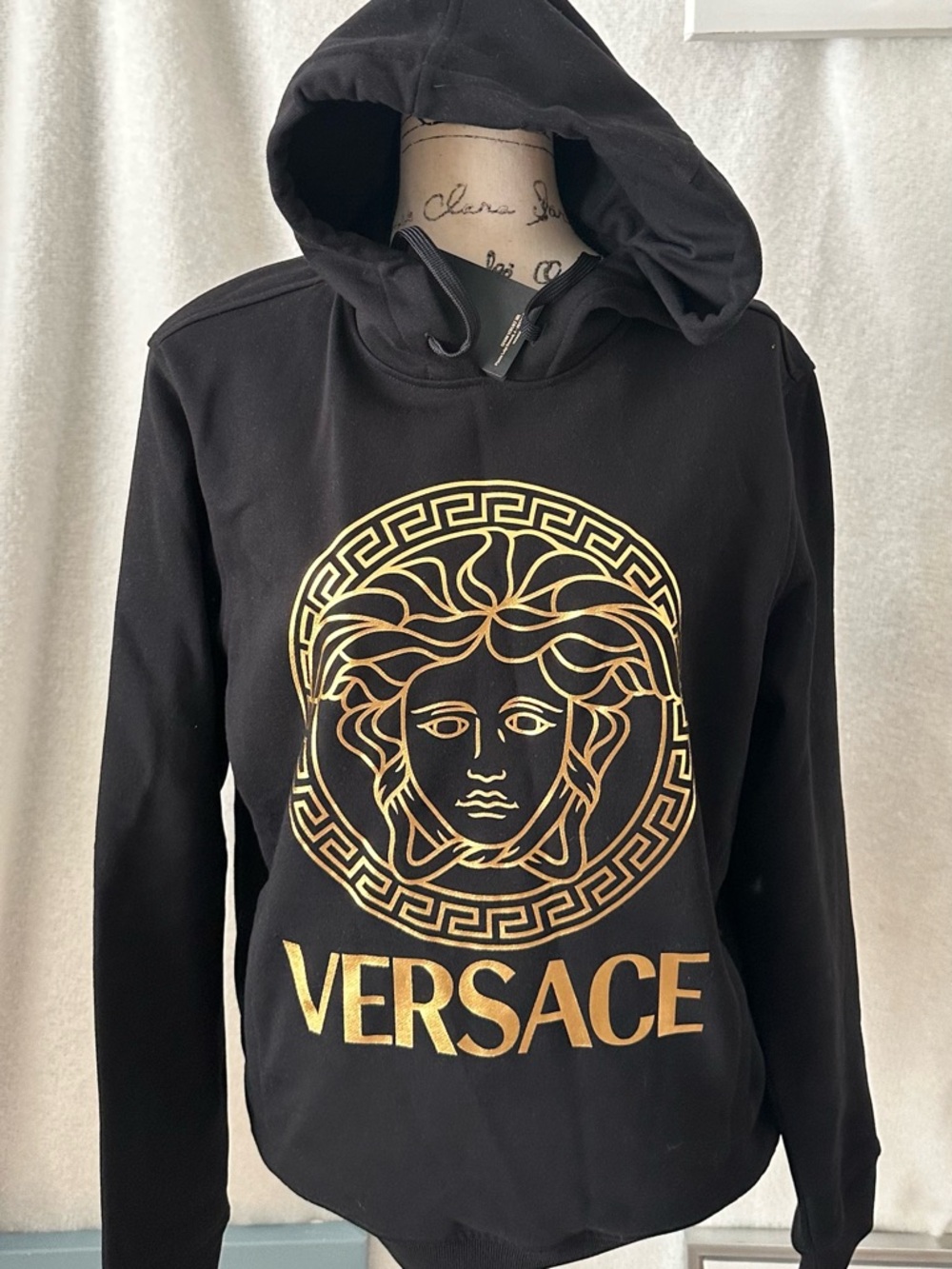 Versace Black Hoodie with Gold Medusa Emblem